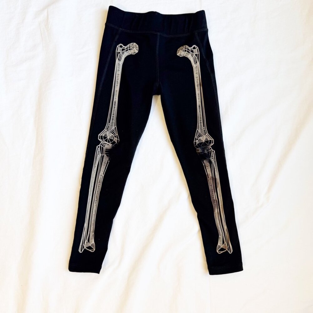 GapFit Boys XS 5 Black Skeleton Print Leggings Elastic Waistband Quick-Dry